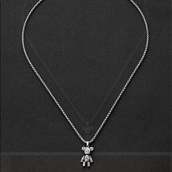 SILVER TEDDY BEAR PEACE LOVE NECKLACE - Picture 7 of 8